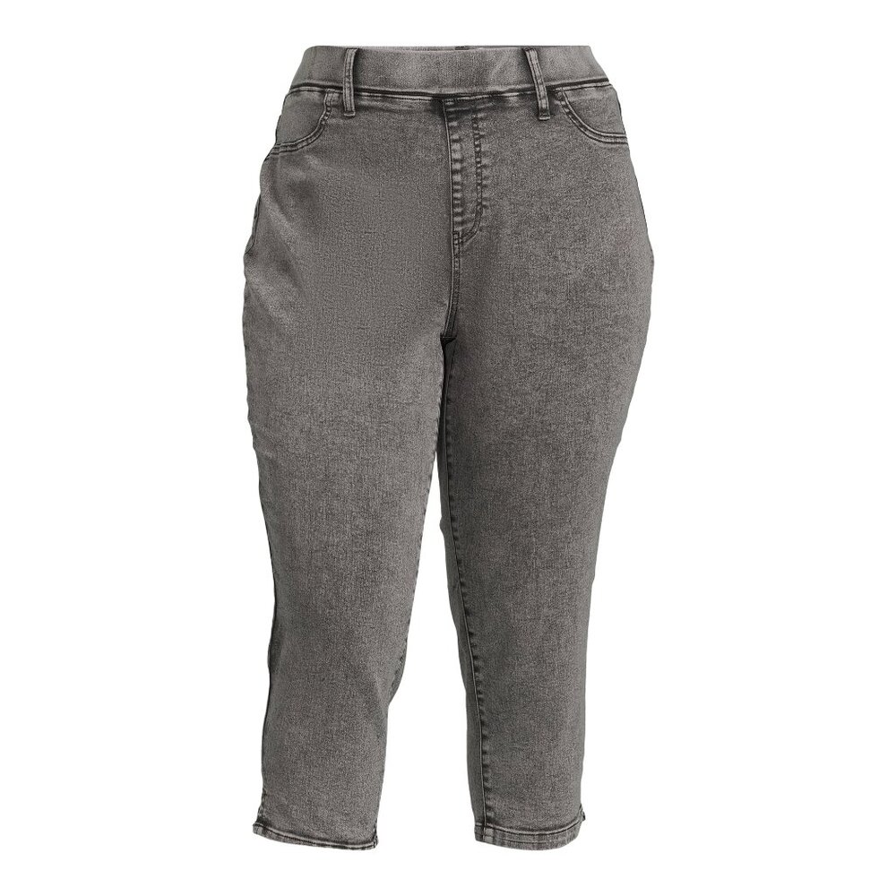 TERRA & SKY WOMEN'S SIZE 1X (16W/18W) CAPRIS JEANS BLACK ACID WASH JEGGINGS NWT - Picture 4 of 9